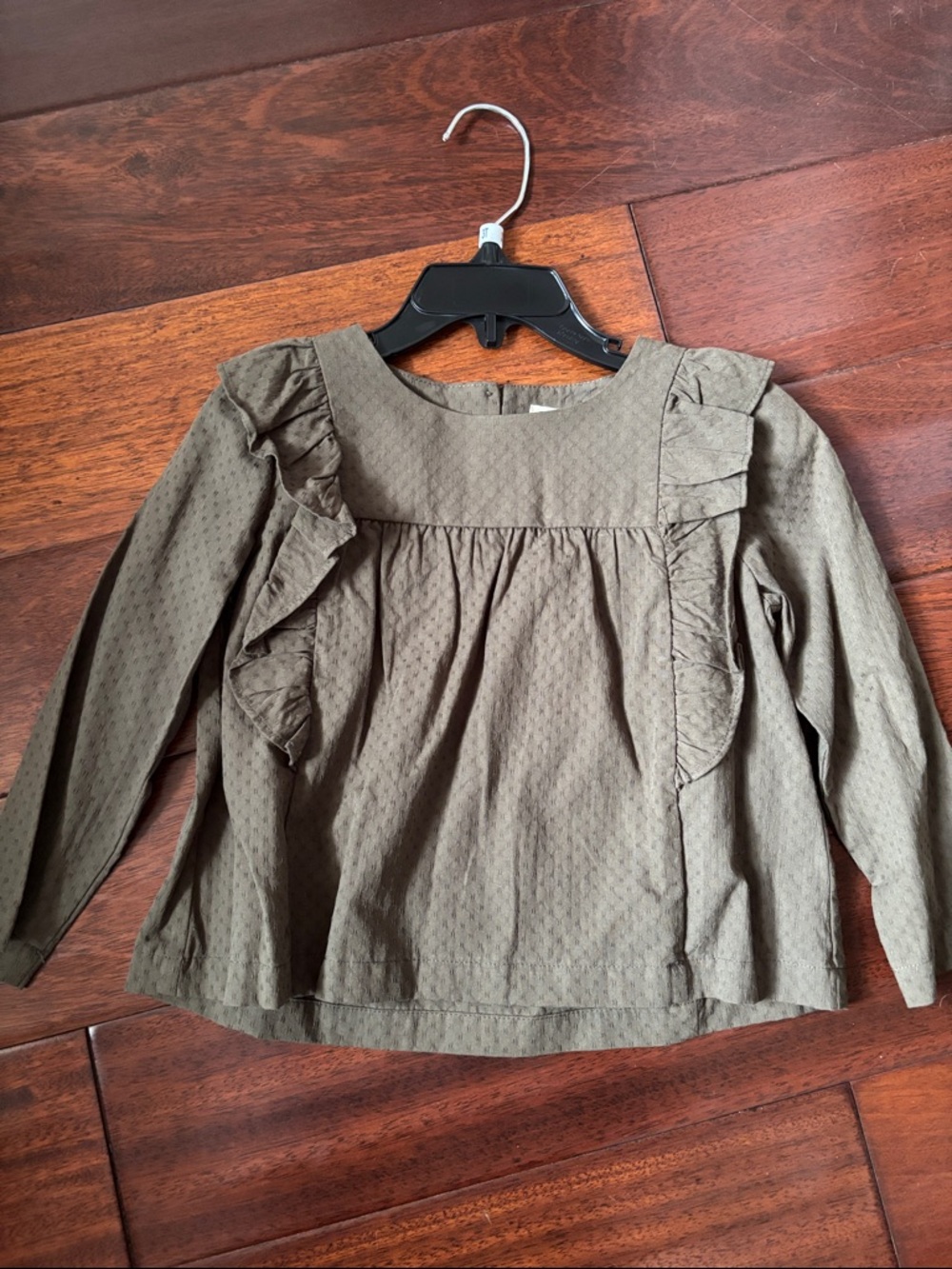 Copper Key Olive Green Ruffle Long Sleeve Blouse